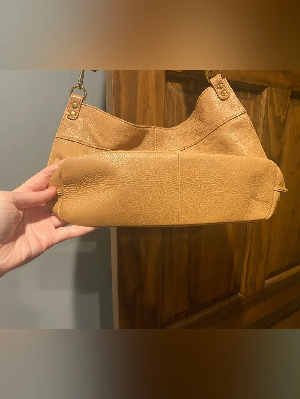 HOBO Tan Pebbled Leather Hobo with Patterned Adjustable Strap